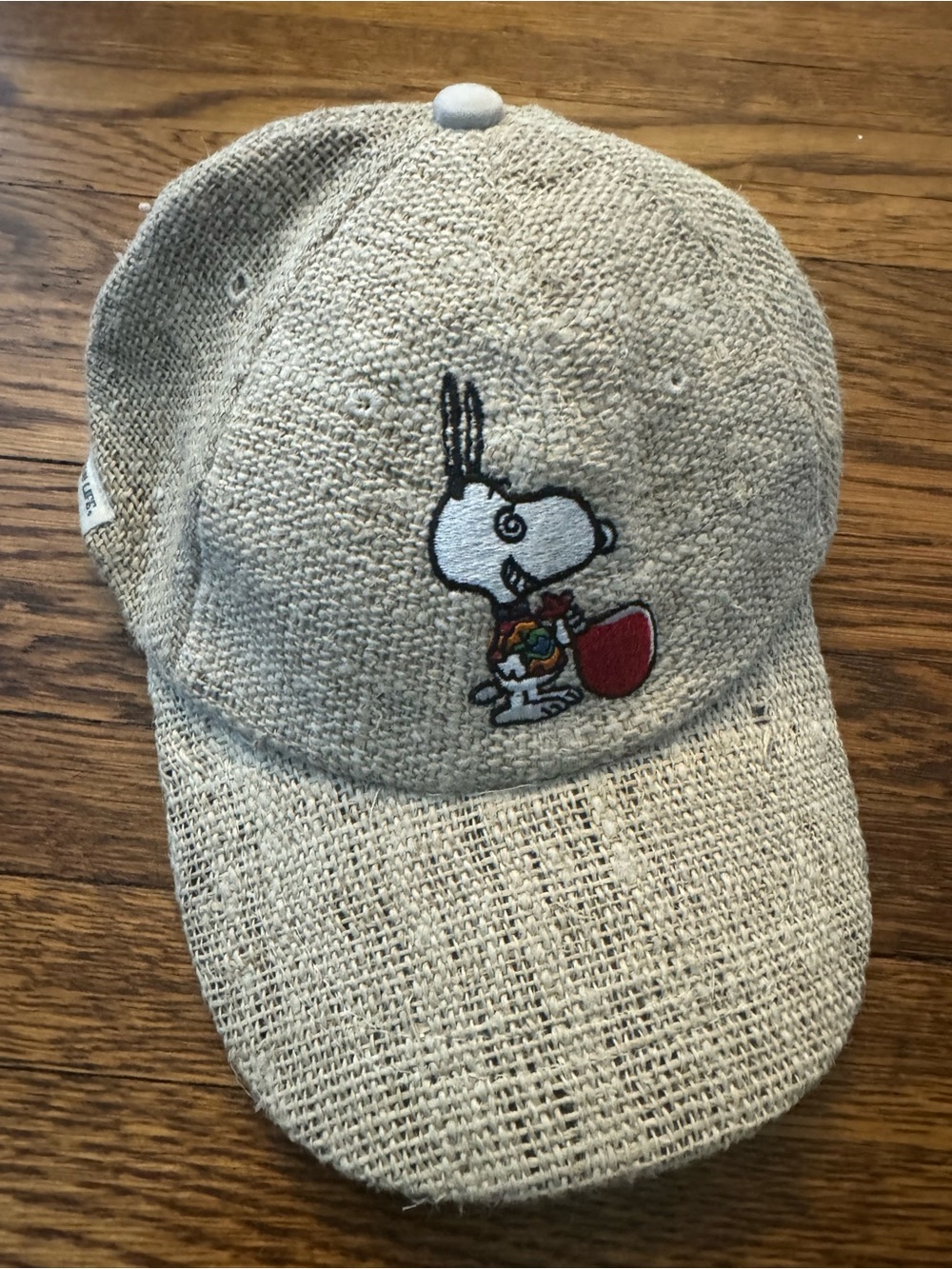 Snoopy SUNNY LIFE (HEMP) made Beige Cap with Red Accent - made  hand crafted.